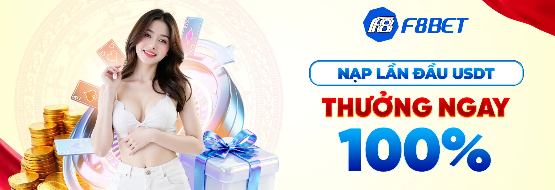 f8bet banner nạp lần đầu usdt thưởng ngay 100%